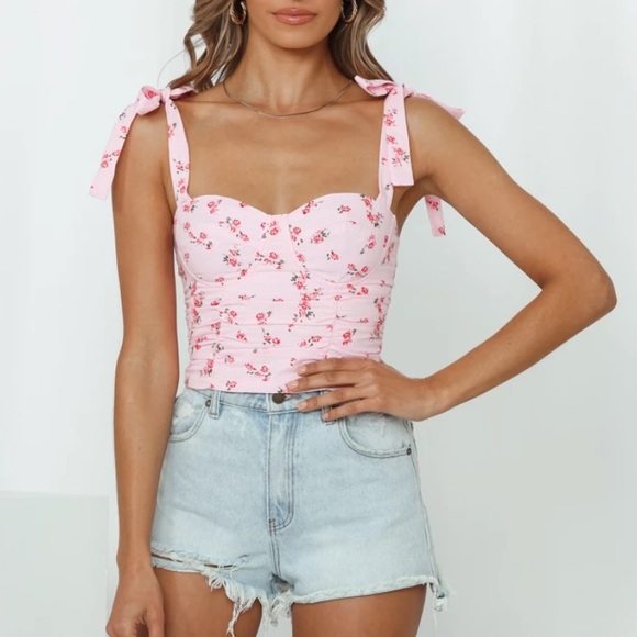 Hello Molly Pink Floral Bustier Top - Picture 2 of 8